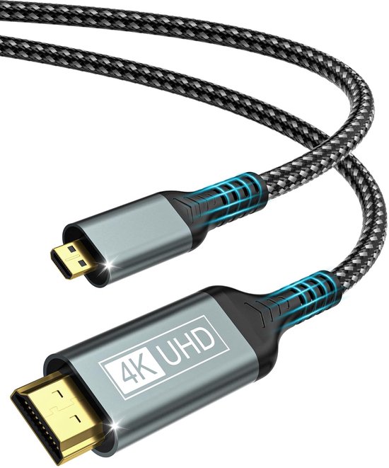 Thijox - Micro HDMI naar HDMI-kabel 2m, 4K @60Hz Micro HDMI 2.0 Kabel, 3D HDR Dolby, Compatibel met Raspberry Pi 5/4, GoPro Hero 9/8/7/6, TV, Monitor,