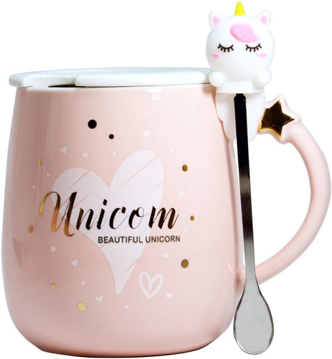 Schattige eenhoorn mok voor koffie, thee en melk met deksel en lepel - leuk cadeau voor verjaardagen, bruiloften en feestdagen voor dames en vrienden