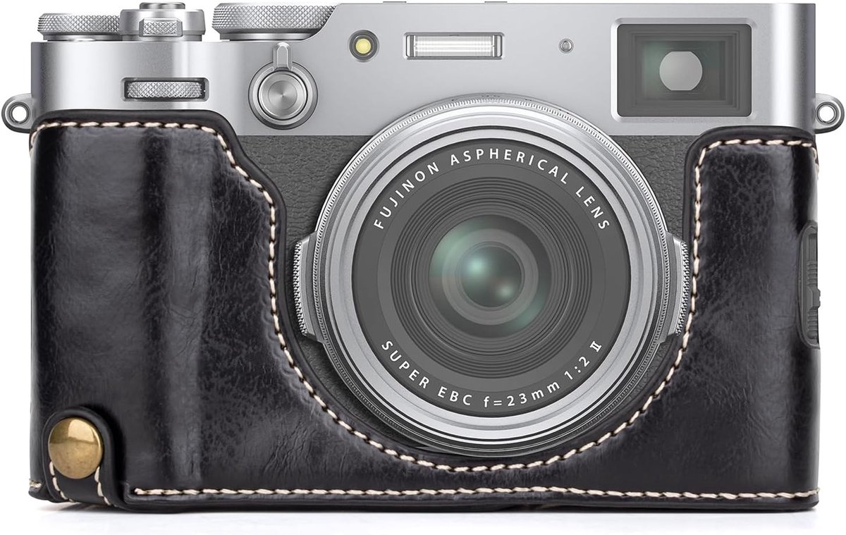 Beschermende PU leren halve hoes voor Fujifilm X100VI camera, lichtgewicht en draagbaar ontwerp met handgreep en bodemopening, Zwart