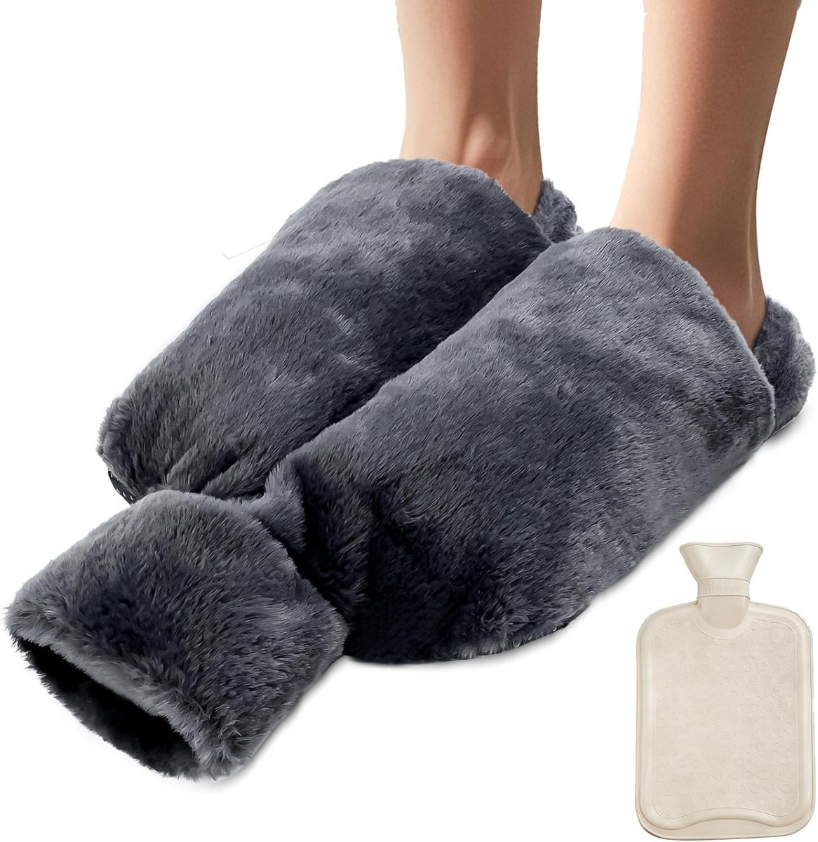 Warmwaterkruik met hoes voor koude voeten, lekvrije voetwarmfles, ideaal voor bed, bank en kantoor, 2 liter, zacht en comfortabel