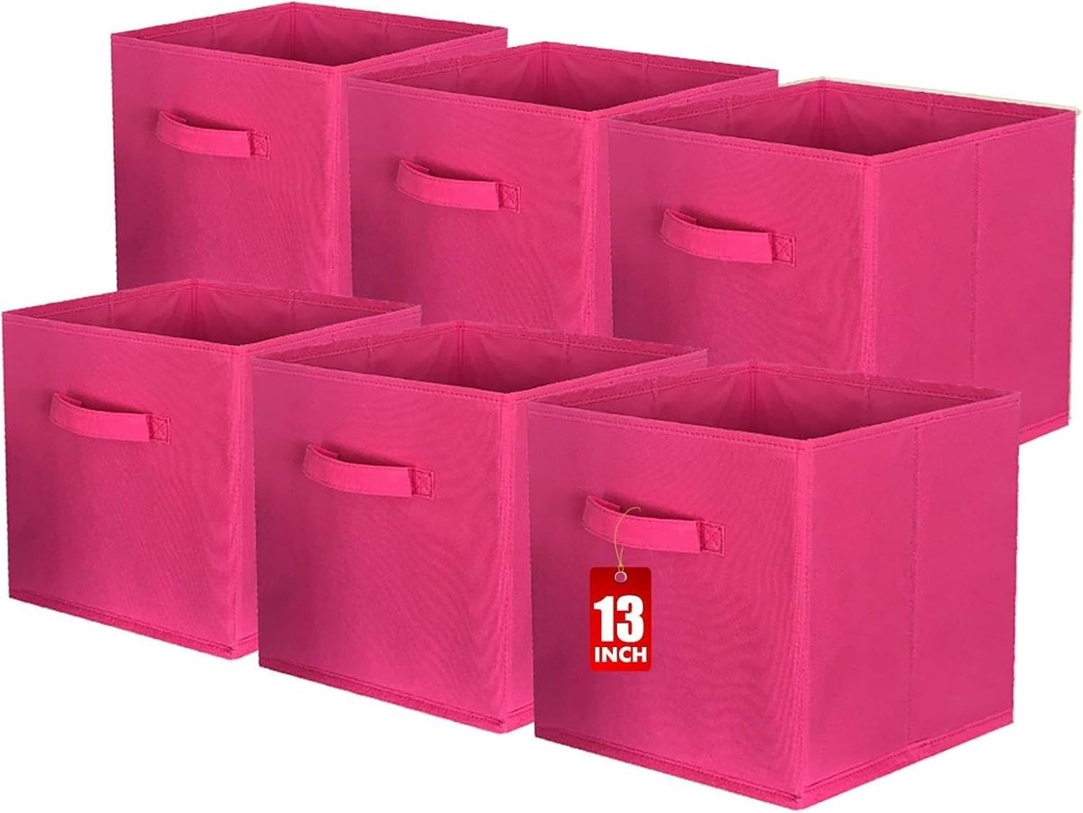 Vouwbare Opbergdozen Set van 6 Stuks, Opbergcubes in Fuchsia, Ideaal voor Kleding en Speelgoed, 33 x 33 x 33 cm