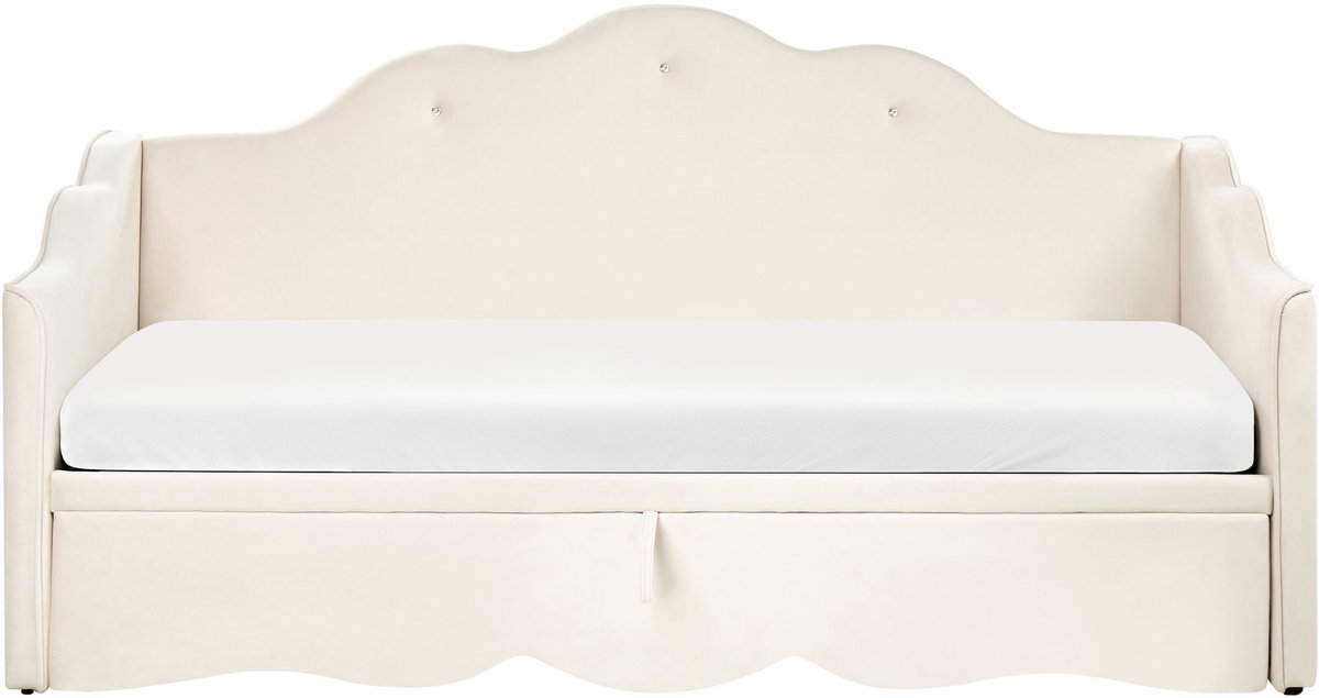 LORETTE - Onderschuifbed - Lichtbeige - 90/180 x 200 cm - Fluweel