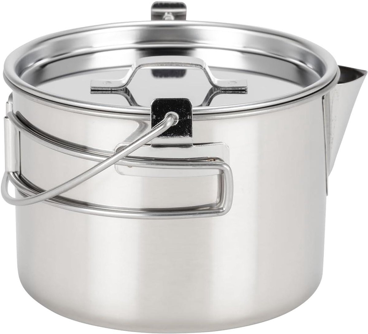 Waterkoker RVS - Kookpan Klein - Koffie Zetten - Opvouwbare Handgrepen - 0.9 Liter - Zilverkleurig
