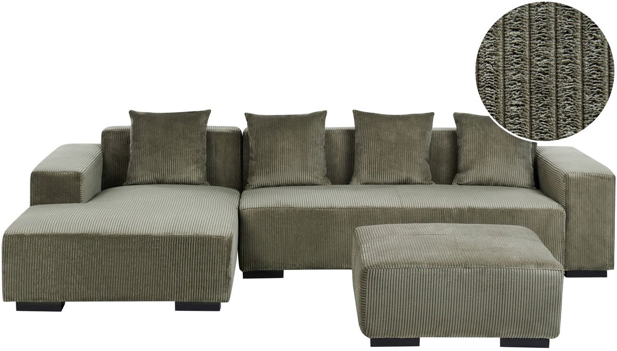 LUNGO - Hoekbank met ottomaan - Groen - Rechtszijdig - Corduroy