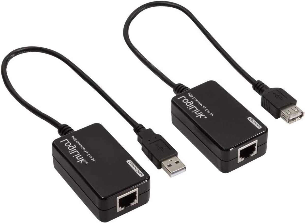 USB Extender - Netwerk Adapter - Bereik Vergroten - Tot 60 Meter - CAT5/6 Kabel - Zwart