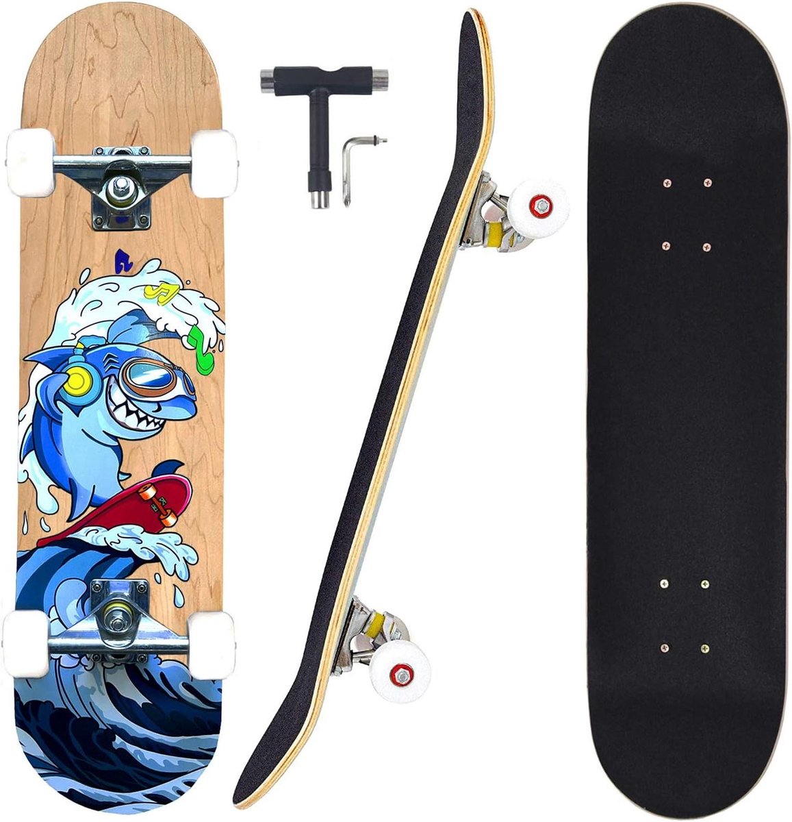 Compleet Skateboard Longboard Esdoorn Straat Cruisen Dubbel Kick Concave 31 Inch Haai Design