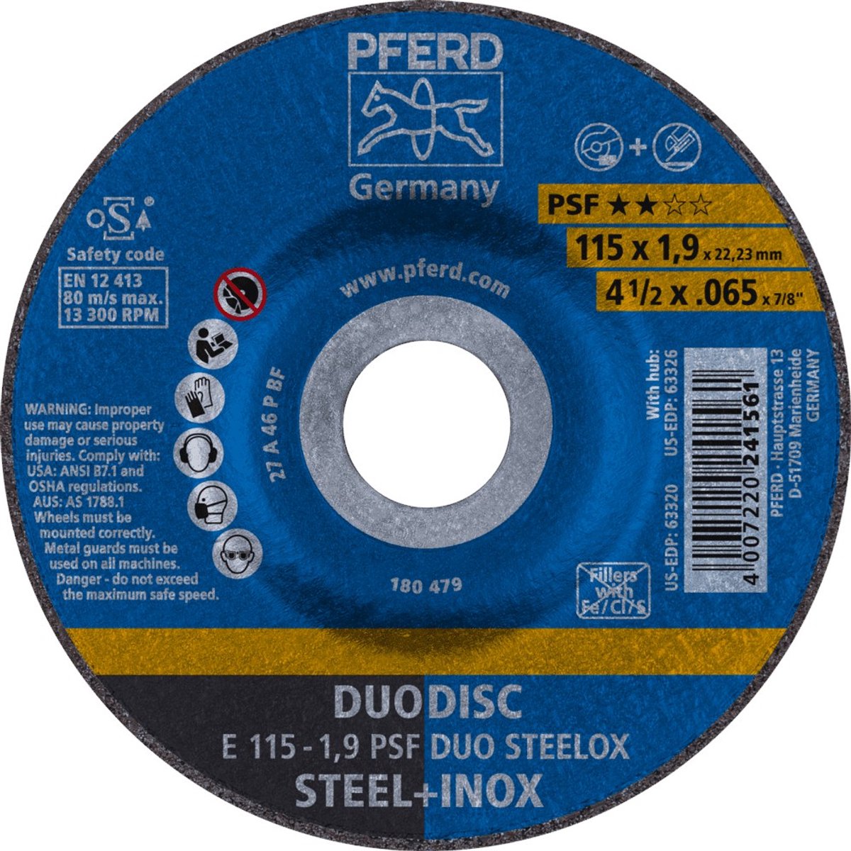 PFERD TOOLS PFERD DUODISC E 115-1,9 PSF DUO STEELOX
