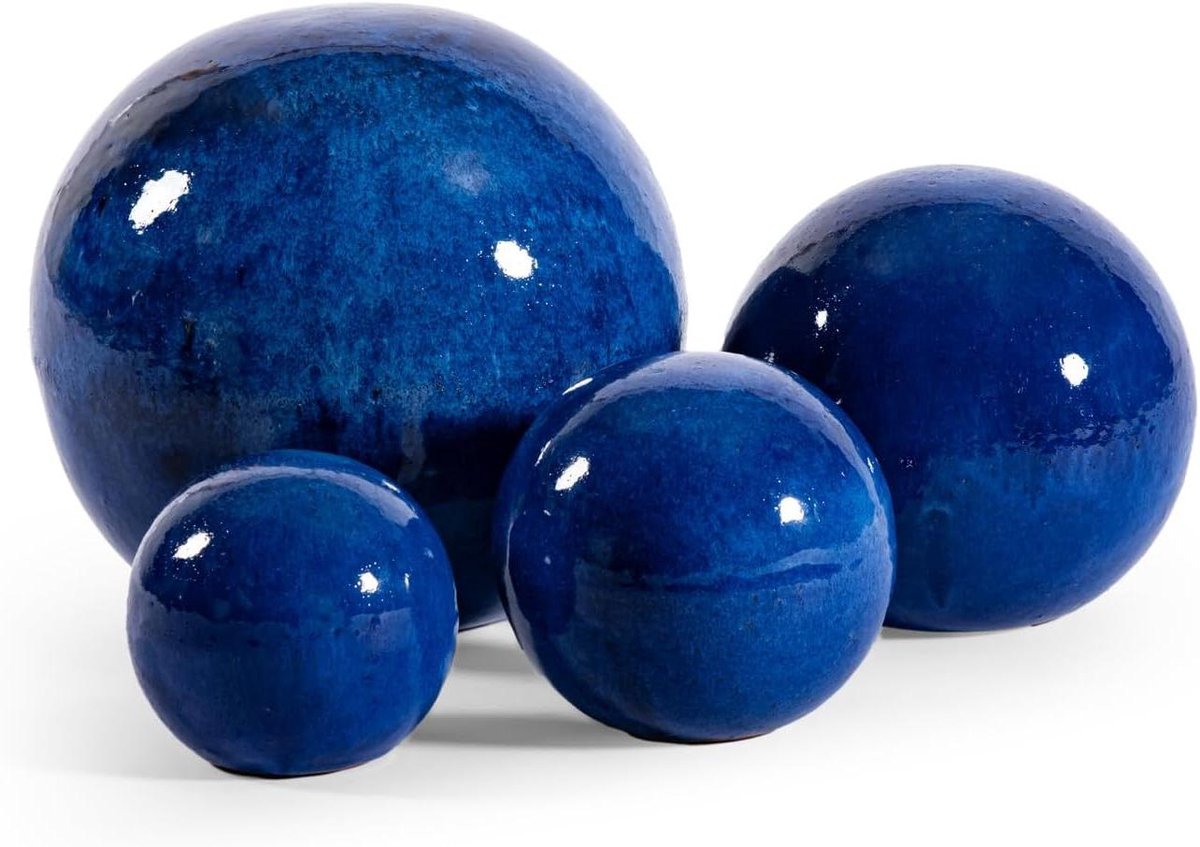 Decoratieve tuinbollen - Keramiek bollen - Tuin decoreren - Vorstbestendig steengoed - Set van 4 - Blauw assorti