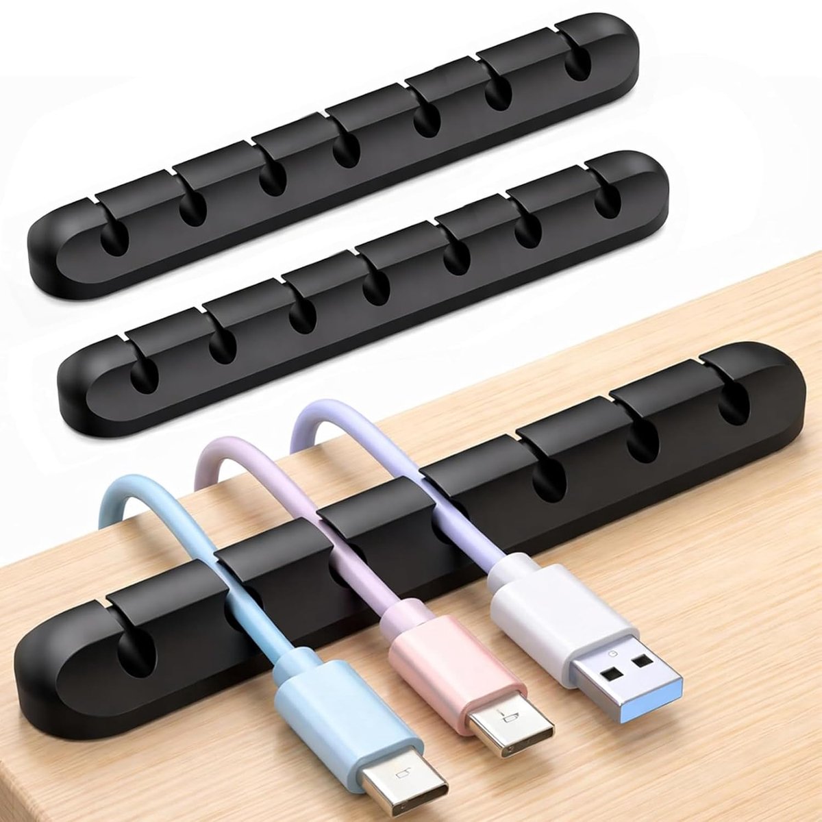 Thijox - Set van 3 Zelfklevende Kabelclips - Antistatische Kabelorganizer voor Oplaad-, USB- en Netwerkkabels - Wit en Zwart met 7 Gaten - Ideaal voor