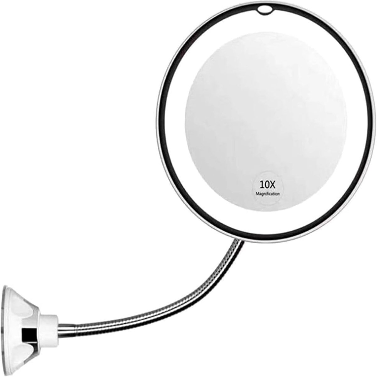 Thijox - Make-upspiegel met LED licht, 10x vergroting, 360° zwanenhals, flexibele opvouwbare make-upspiegel met sterke zuignap voor badkamer en reizen
