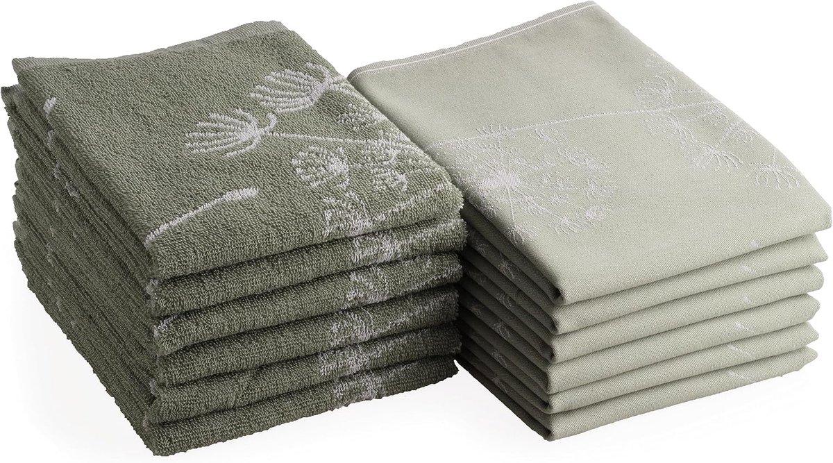 Thijox - 12-delige Set Keuken- en Vaatdoeken - 100% Katoen - 6x 50x70cm en 6x 50x50cm - Oeko-Tex Gecertificeerd - Groen - Ideaal voor Keuken, Feest en