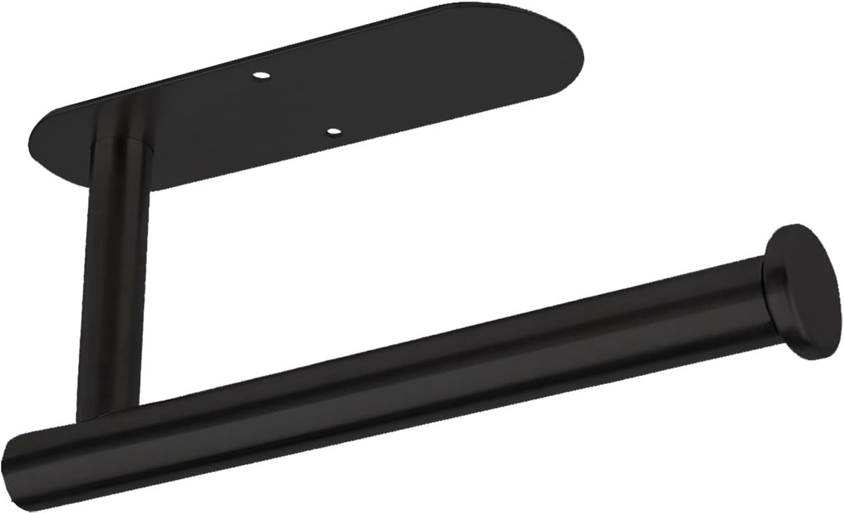 Thijox - Keukenrolhouder RVS 304 voorgeboorde gaten of plakstrips - Verstelbare lengte, Zwart - Onder kast of aan muur, Perfect voor Keuken en Badkame