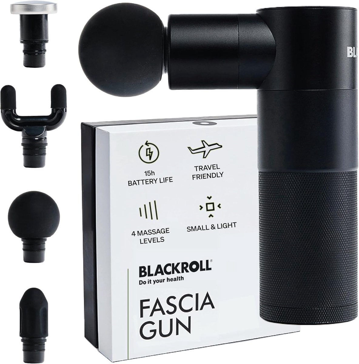 SnelShoppen - Massagepistool voor Spieren en Fascia, BLACKROLL FASCIA GUN met Instelbare Intensiteitsniveaus voor Rug-, Schouder-, Nek- en Beenmassage