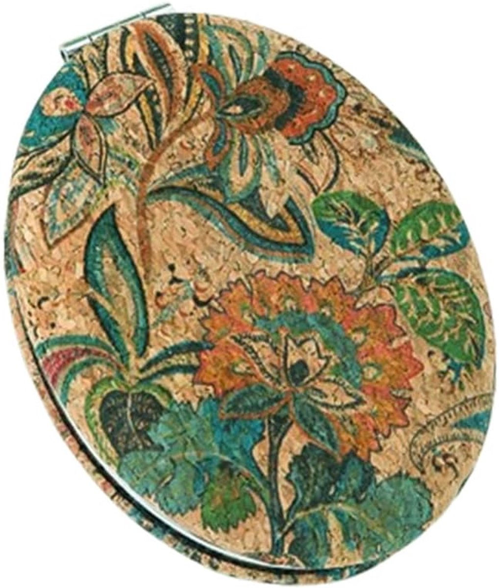 Thijox - Draagbare Cosmeticaspiegel 7,2 x 7,2 cm - Handtasspiegel met Vergrotingslens - Vintage Boheemse Stijl - Opvouwbare Mini Spiegel met Bloemenpa