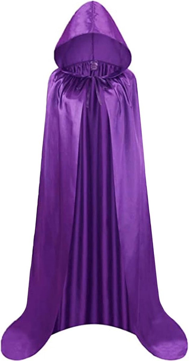 Halloween Cape met Kap van Satijn voor Vampiers en Heksen, Perfect voor Cosplay en Feestjes, Geschikt voor Volwassenen en Kinderen, Paars