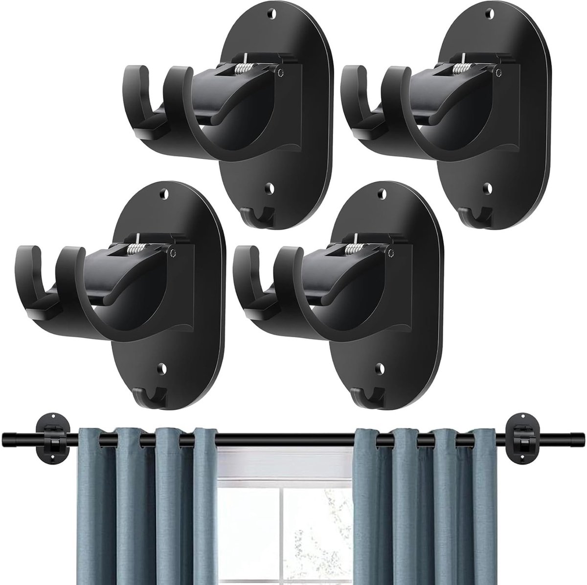Dailygoods- Gordijnhaken Zelfklevend - Verstelbare Houders - Gordijnroedehouders - Geen Boren - Muurvriendelijk - Zwart - Gordijnroedehouder