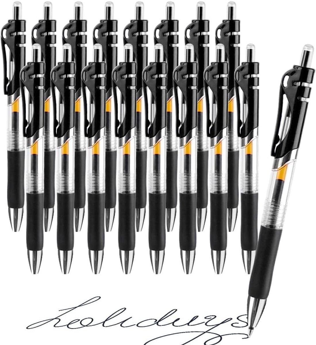Dailygoods - OFFCUP Rollerball pennen, 16 stuks intrekbare balpennen, gelpennen met zakclip, vloeibare inkt rollerball pen, zwarte inkt gladde pennen voor volwassenen schrijven notitie nemen school en