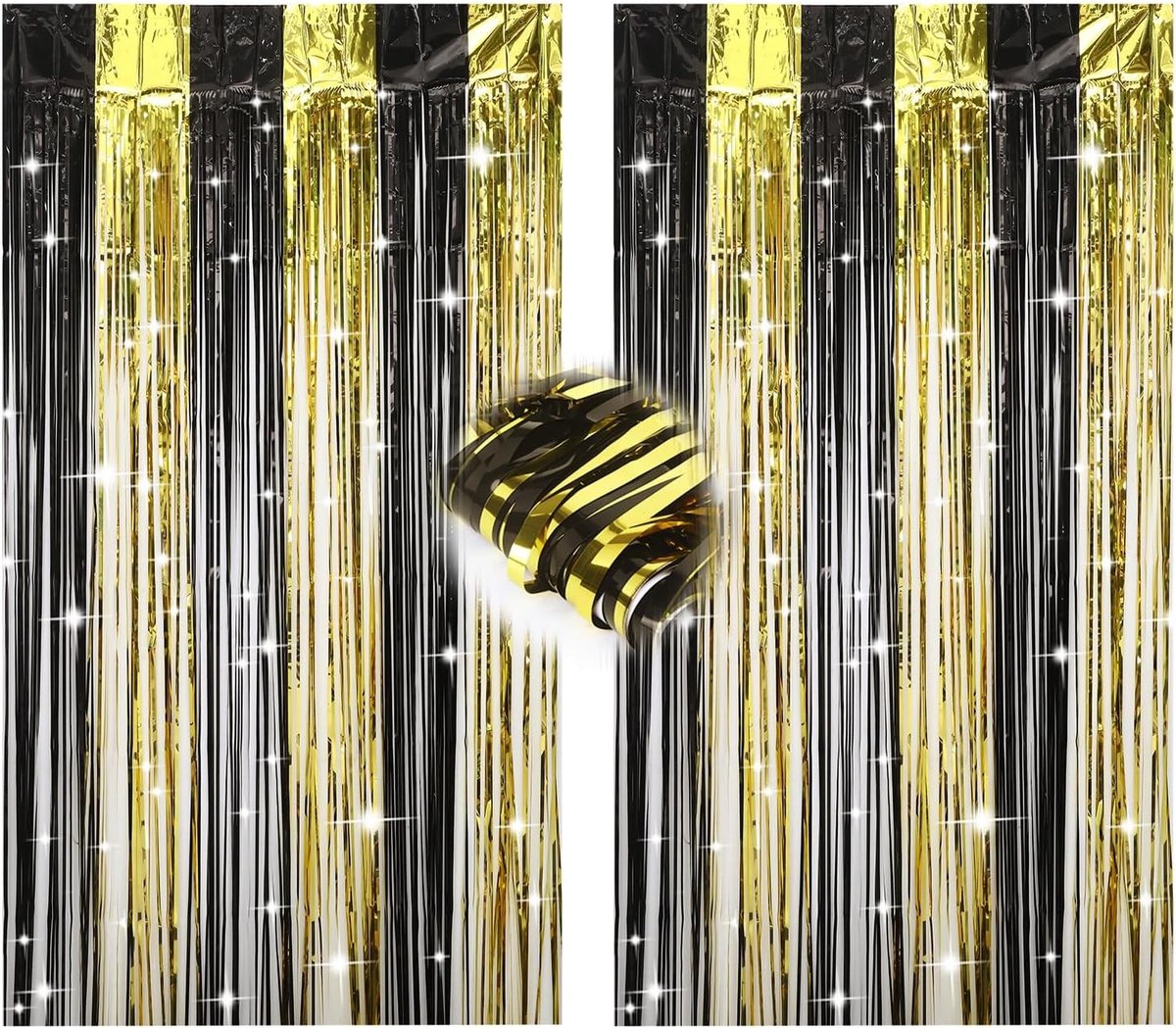 Set van 2 metalen gordijnen in zwart en goud, 1x2 meter, ideaal voor ramen en decoratie