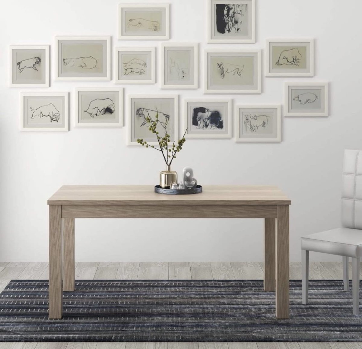 Dailygoods- Tafelblad Uittrekbaar 22 mm - Tafel met Metalen Rails - Beuken Poten 50 x 50 mm - Afmetingen 160 x 90 cm - Gemaakt in Italië - Ulmo Firenze - Eettafel