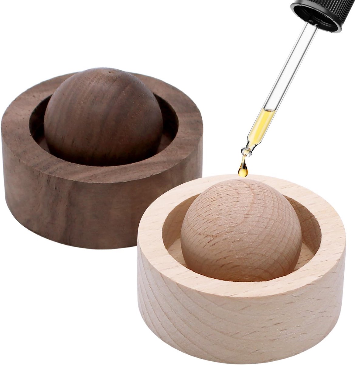 Thijox - 2 stuks handgemaakte diffusorballen van natuurlijk hout, aromatherapie geurballen, draagbare etherische oliediffuser voor thuis, kantoor en a