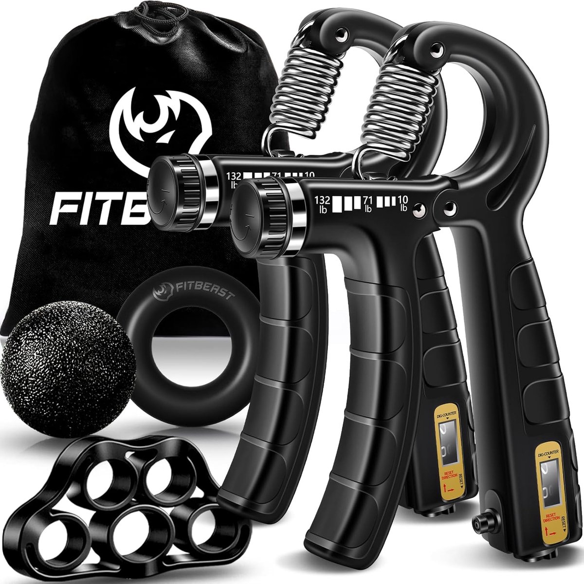 SnelShoppen - Handgreepversterker Workout Kit - 5 Stuks - Verstelbare Weerstandshandgreep, Onderarmgrepen, Vingerstretcher, Gripring, Stressbal - Voor