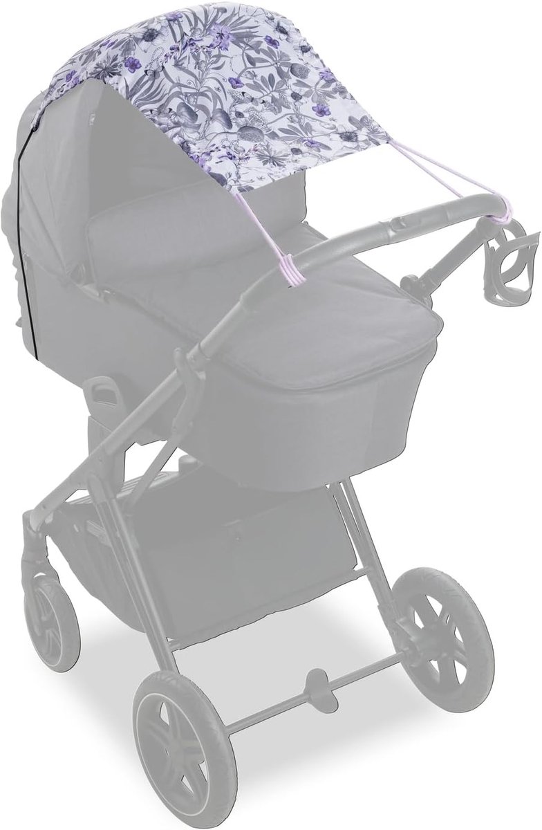Thijox - Zonnescherm Kinderwagen Buggy Reiswieg 100% Gerecycled Polyester met 50+ UV-Bescherming Verstelbare Zonnekap Floral Grey voor Kinderen en Bab