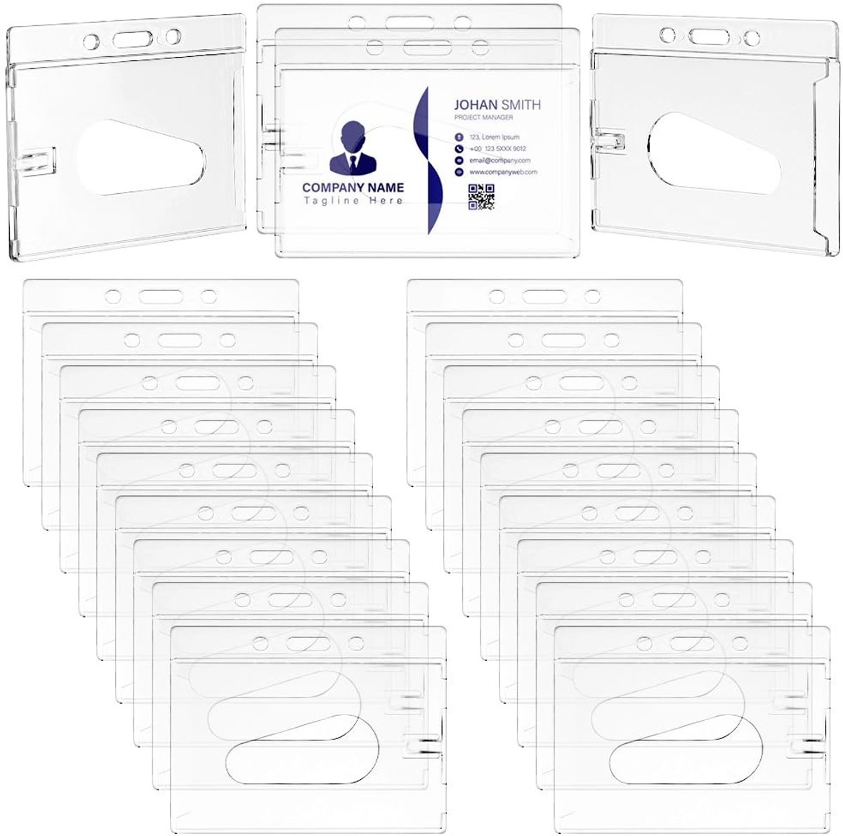 Dailygoods- ID-kaarthouder 50 stuks - Doorzichtige Badgehouder - Harde Plastic Badge - Horizontaal - Duimsleuf - Afmeting 8,6 x 6,7 cm
