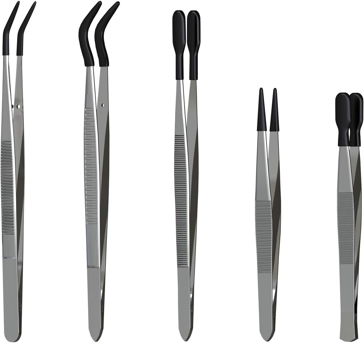 Thijox - Entomologie Pincetten Set van 5 - Roestvrijstalen Precisie Pincetten met Rubberen Tips voor Insecten, Vlinders, Specimen Pinning, Dissectie,