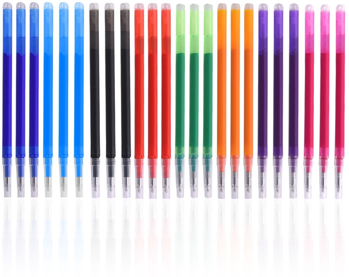 Dailygoods- Pen Vullingen 24 Stuks - Uitwisbare Gel Vullingen - Vervangbare Vullingen - Kleur: Blauw/Zwart/Rood/Groen/Oranje/Paar - Geschikt voor Schoolbenodigdheden - Duurzaam Plastic - Navullingen