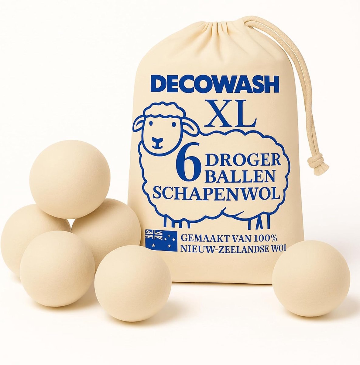 Thijox - Droogballen van wol XL [6-pack] – Natuurlijke herbruikbare wasverzachter, vermindert kreukels en droogtijd, milieuvriendelijk alternatief voo