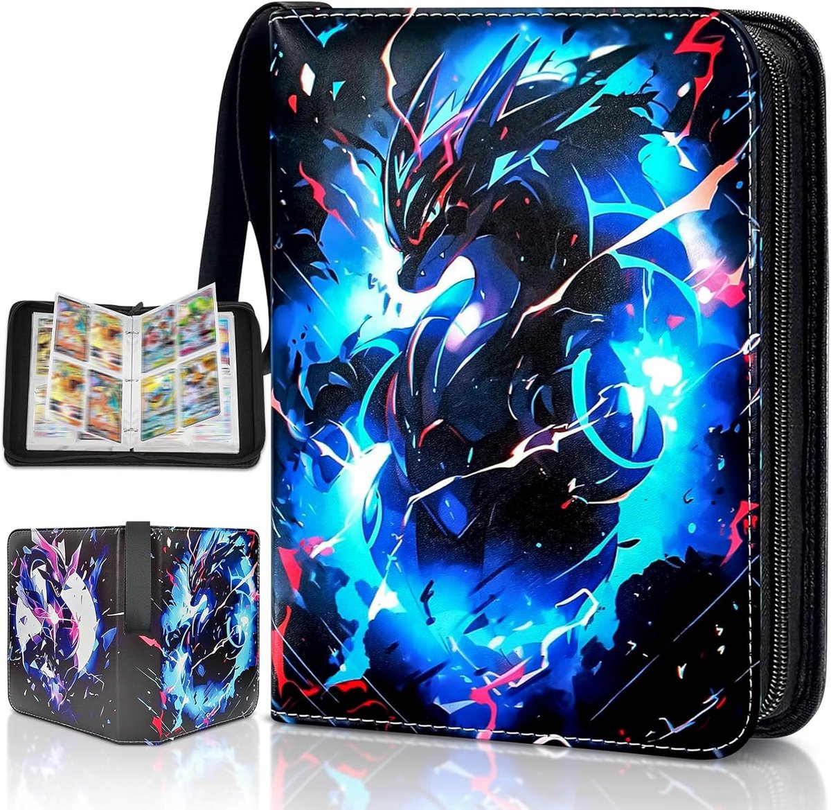 Thijox - Verzamelalbum voor kaarten, Lightning Dragon, 65 pagina's, 520 afneembare kaartenvakken, waterdichte PU-kaartenhouder, ideaal cadeau voor kin
