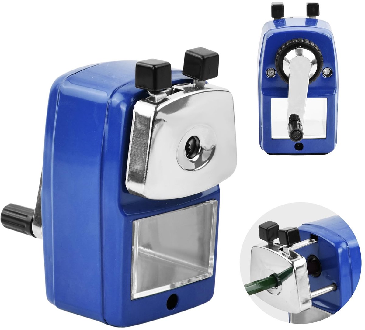 Dailygoods - Handmatige puntenslijper met zwengel, mechanische puntenslijper voor kinderen, studenten (blauw)