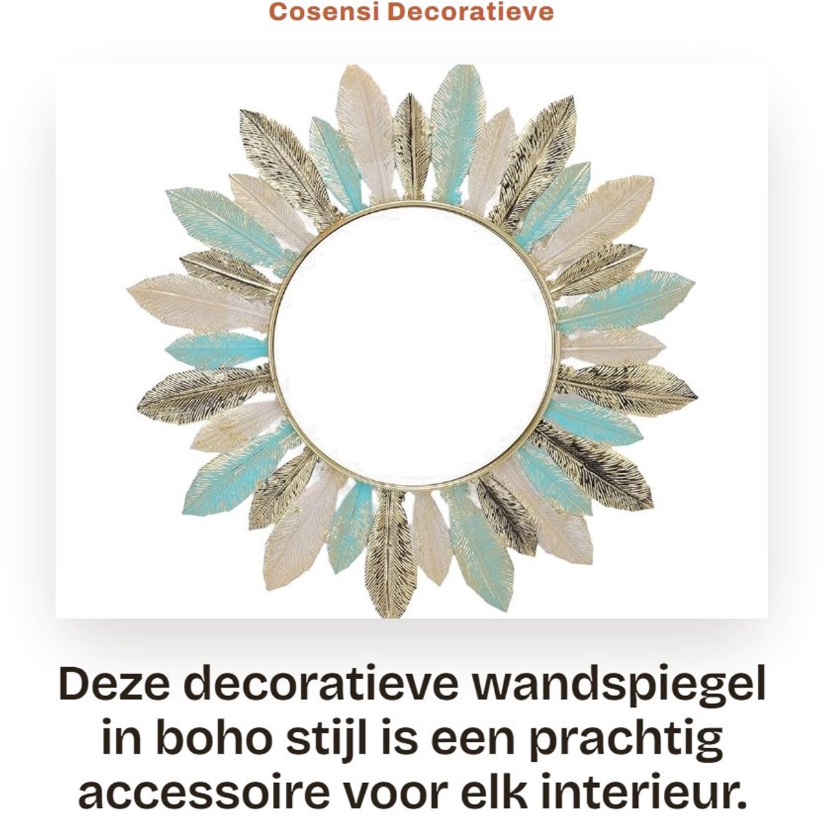 Dailygoods- Wandspiegel Decoratief - 41x41cm - Boho Stijl - IJzer/Glas - Muurdecoratie - Duurzaam - Minimalistisch Design - Decoratiespiegel
