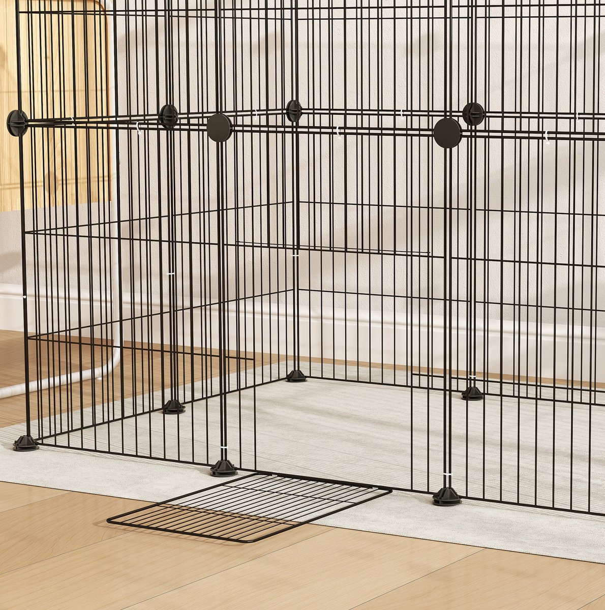 Wishdor - Kleindierenren - Modulair met deur - Binnenren - Veilig en ruim - Voor konijnen en cavia's - Stalen gaas - Zwart - 120 x 60 x 80 cm