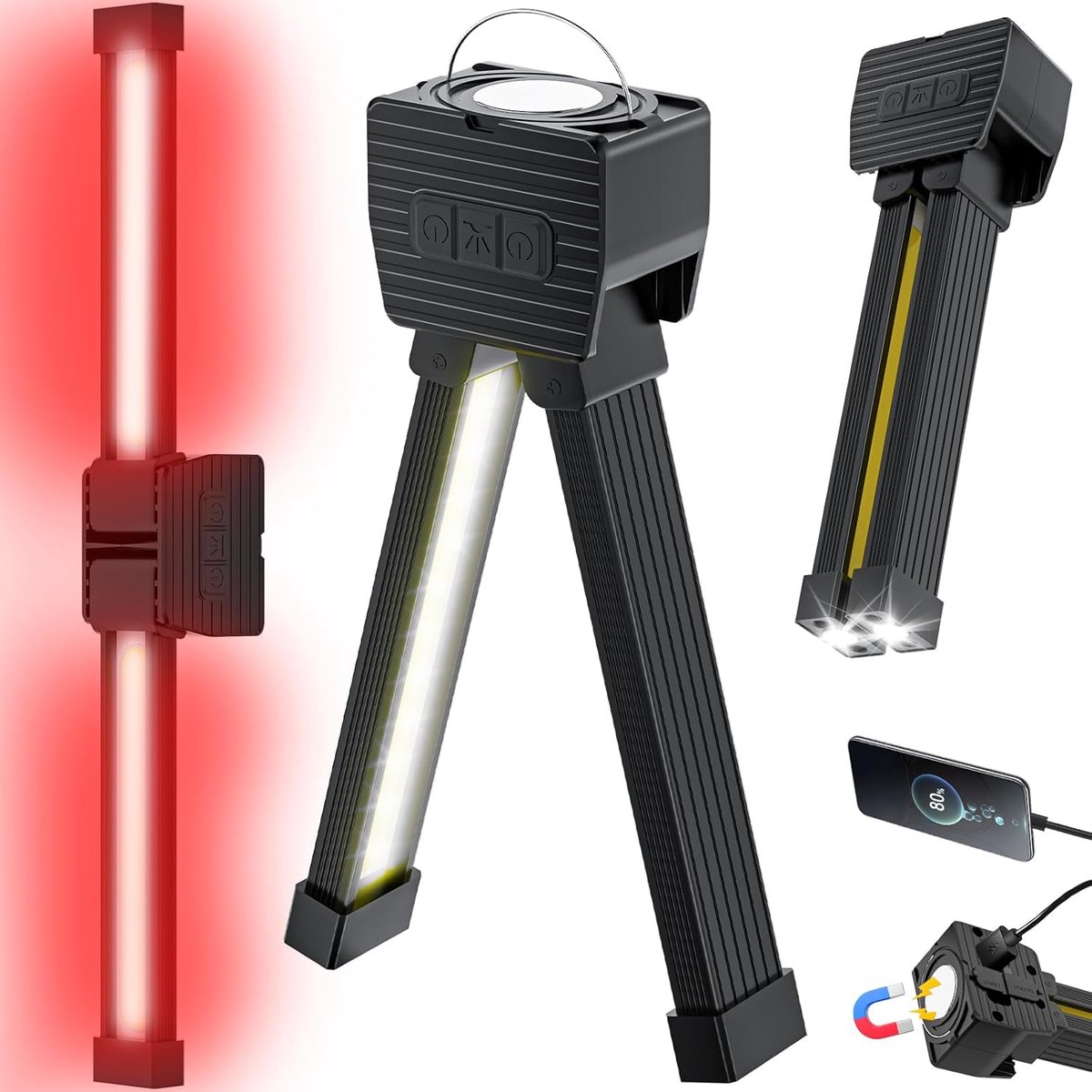 Thijox - Draagbare Fitnesslamp met Instelbare Helderheid, 180 Graden Vouwfunctie, Waterdichte Werklamp met Ophanghaak voor Gym, Camping en Buitenactiv