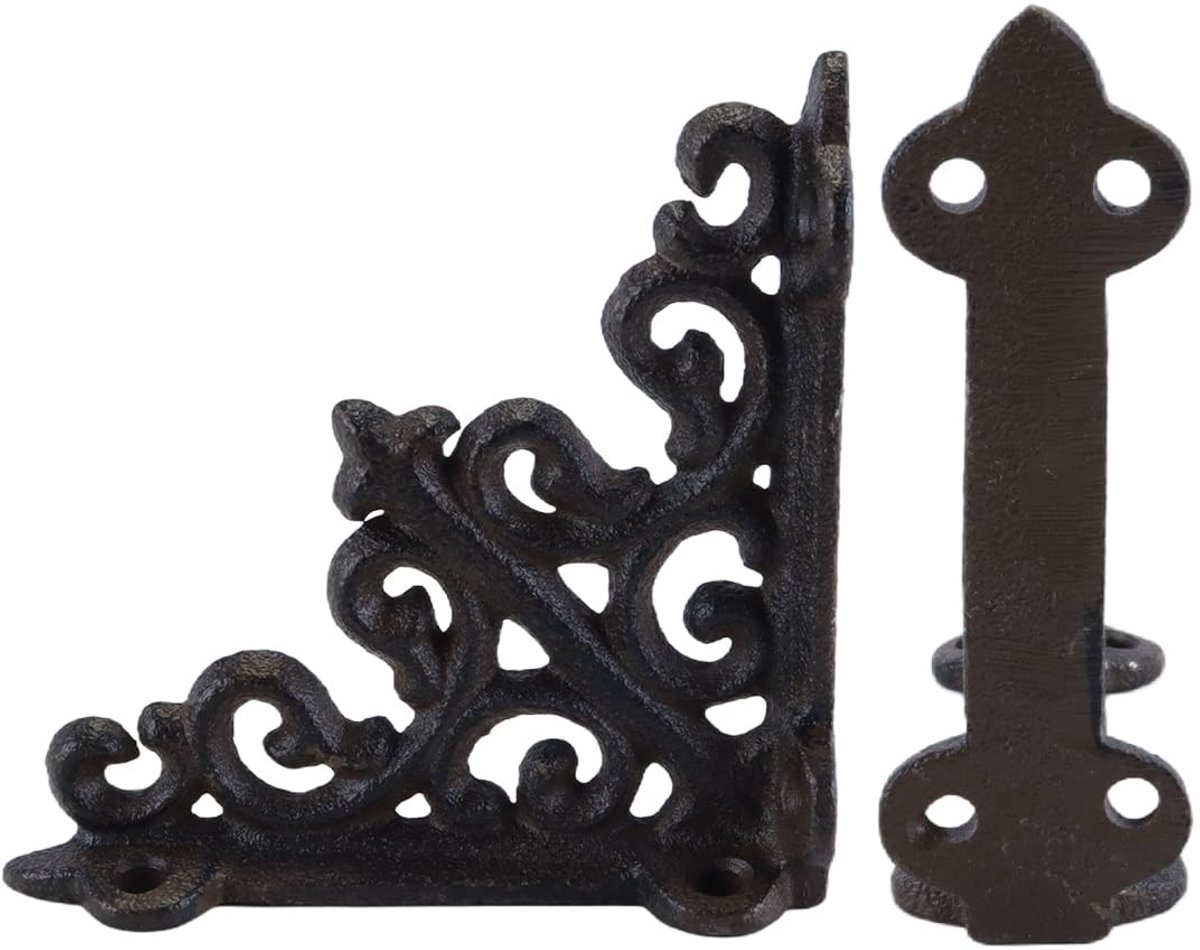 Dailygoods- Plankdragers Decoratief - Gietijzeren Beugels - Wanddecoratie - Set van 2 - 10,1 x 9,9 x 2,7 cm - Geschikt voor Landelijke/Industriële Stijl - Plankbeugels
