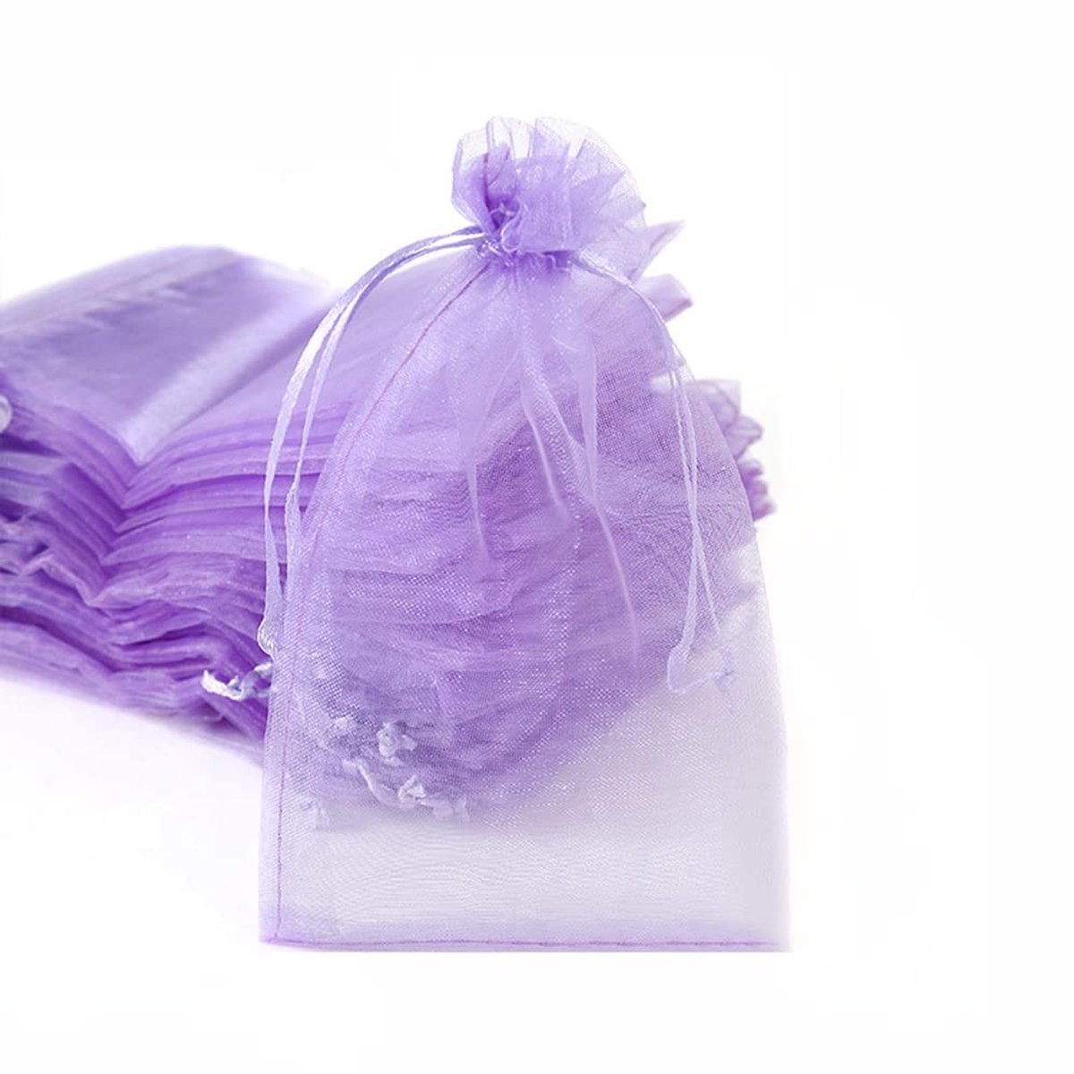 Dailygoods- Organza Zakjes 50 Stuks - Geschenktas - Trekkoord - Snoepzakjes - Sieradenzakjes - 7x9 cm - Lichtpaars - Geschenkzakjes