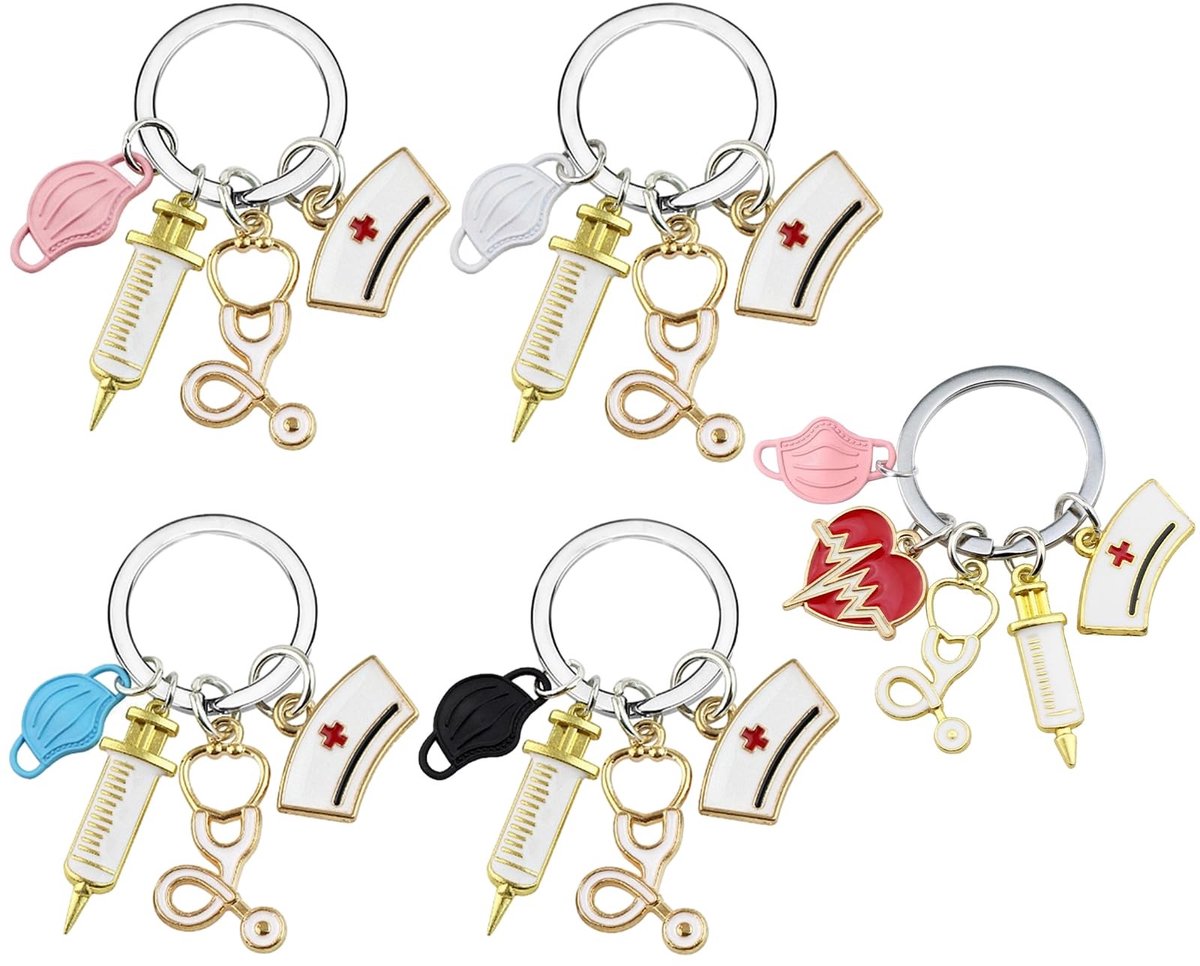 Dailygoods- Sleutelhanger Verpleegster Set - 5 Stuks - Cadeau voor Zorgprofessionals - Sleutelhanger Accessoires - Verzamelbare Sleutelhangers - Perfect voor Verjaardag/Kerst - Sleutelhangerset