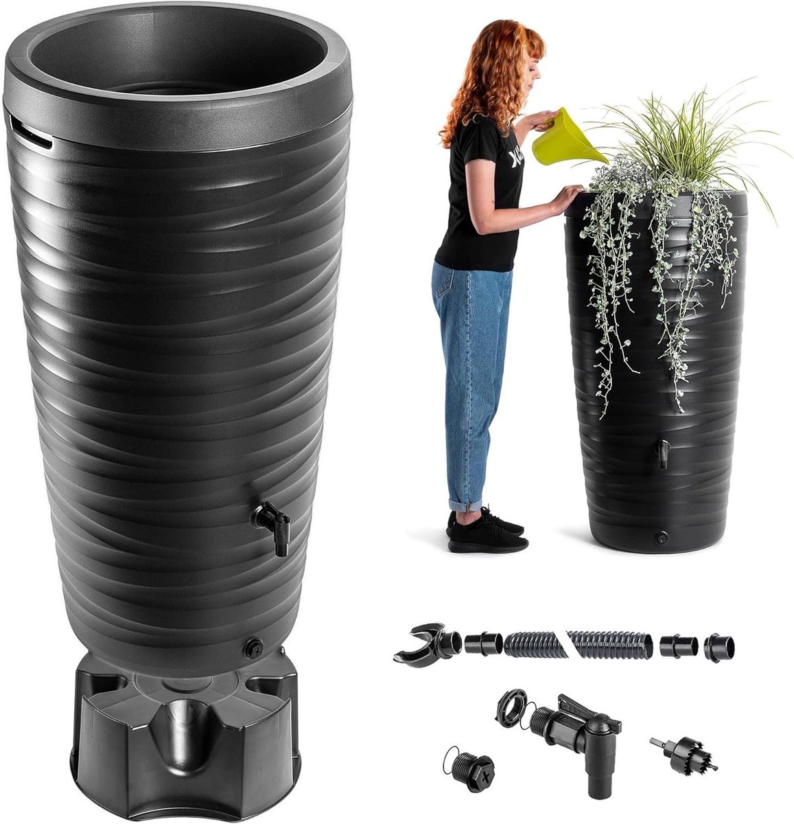 Regenton met plantenbak - Wateropslag vat - Regenwater verzamelen - Robuust kunststof ontwerp - 240 liter - Antraciet