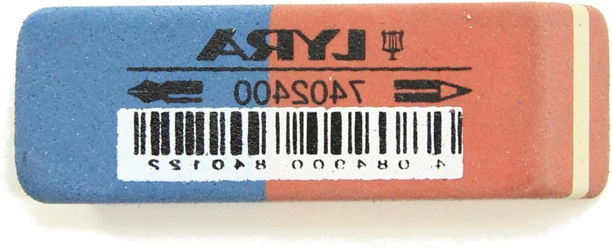 Gum - Wisser potlood - Correcties aanbrengen - Voor potlood en inkt - 55 x 19 x 9 mm - Rood/blauw