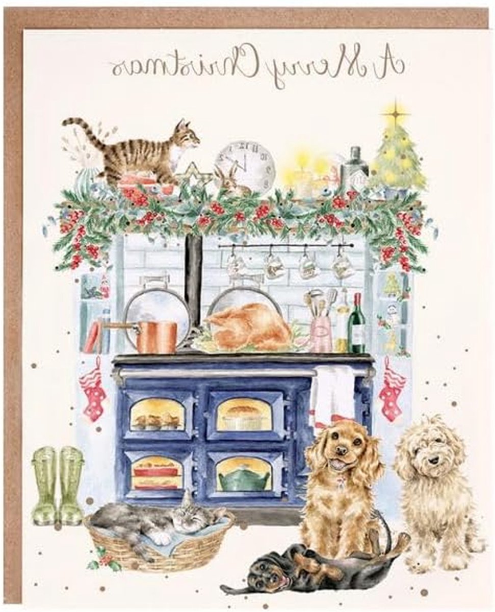 Kerstkaarten Set - Notitiekaarten - Feestelijke Groeten - Dierenillustraties - 8 Stuks - Wit