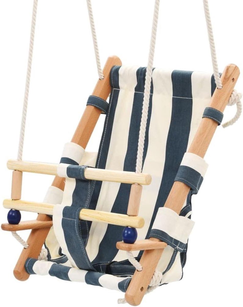 Babyschommel met gordel Hout Blauw- Babyschommel Buiten - Baby schommel tuin - Peuterschommel - Kinderschommel - Schommelzitje