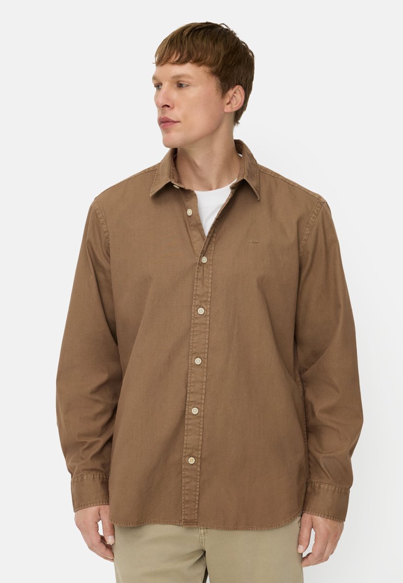 camel active Katoenen overhemd met kentkraag - Maat menswear-L - Sepia-bruin
