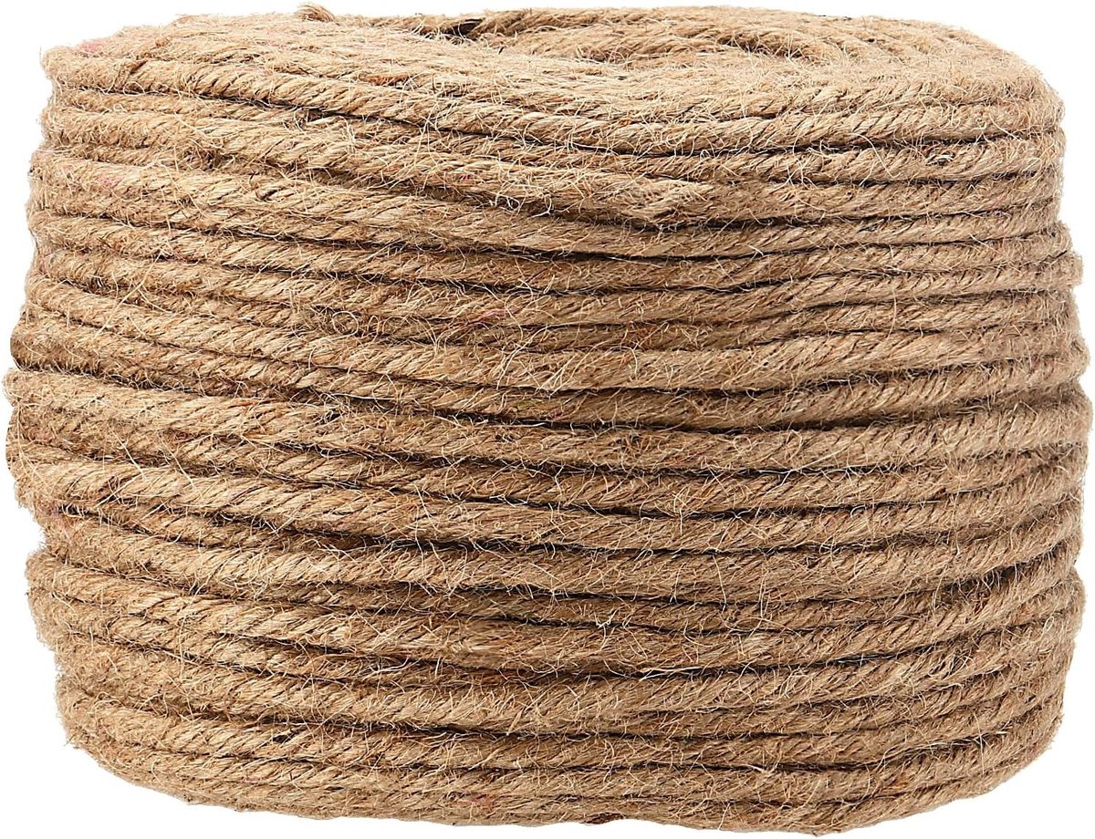 Natuurlijke Jute Touw van 60M x 6MM, Meerdere Strengen, Geschikt voor Knutselen, Tuinieren en DIY Projecten
