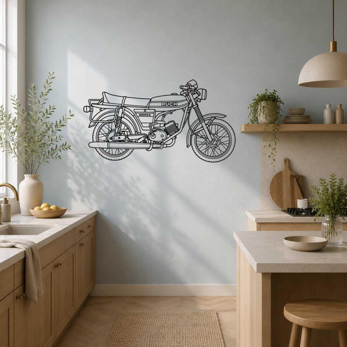 BR2Laser Puch Monza – Wanddecoratie – Lasergesneden Hout – Motorkunst – 35 cm Breed
