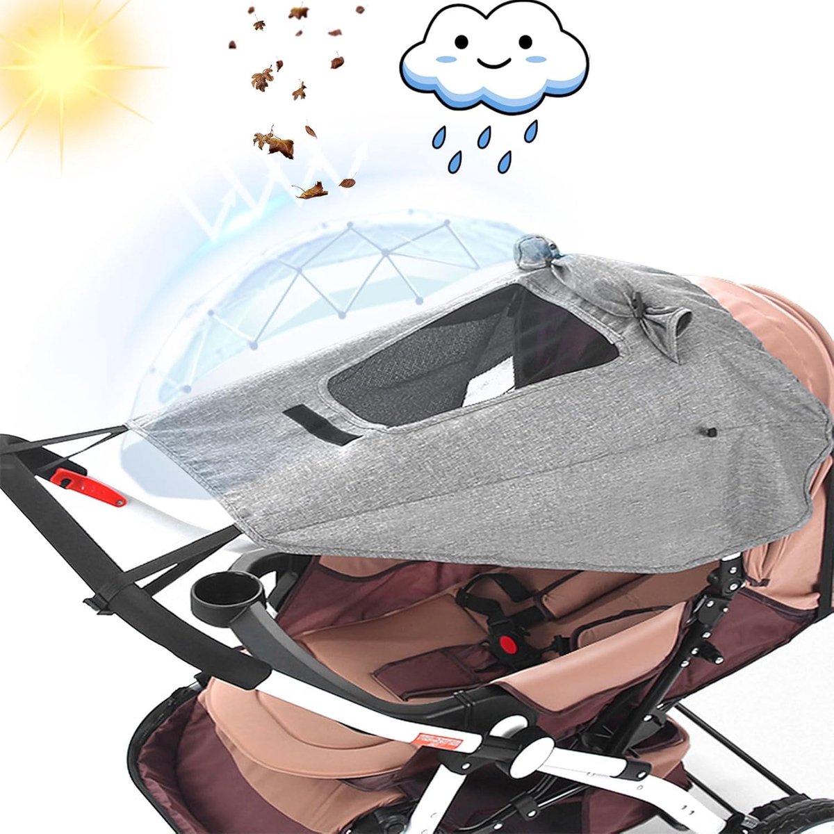 Dailygoods - Universel parasol voor kinderwagen met UV-bescherming 50+, waterdicht en zonneklep