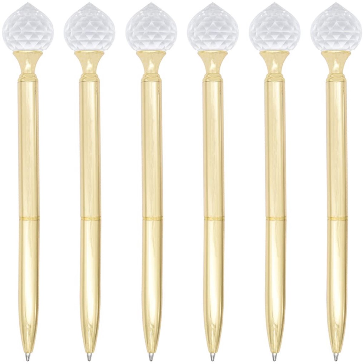 Dailygoods - 6 Stuks Crystal Drop Diamond Metallic Balpen - Hervulbaar en Intrekbaar