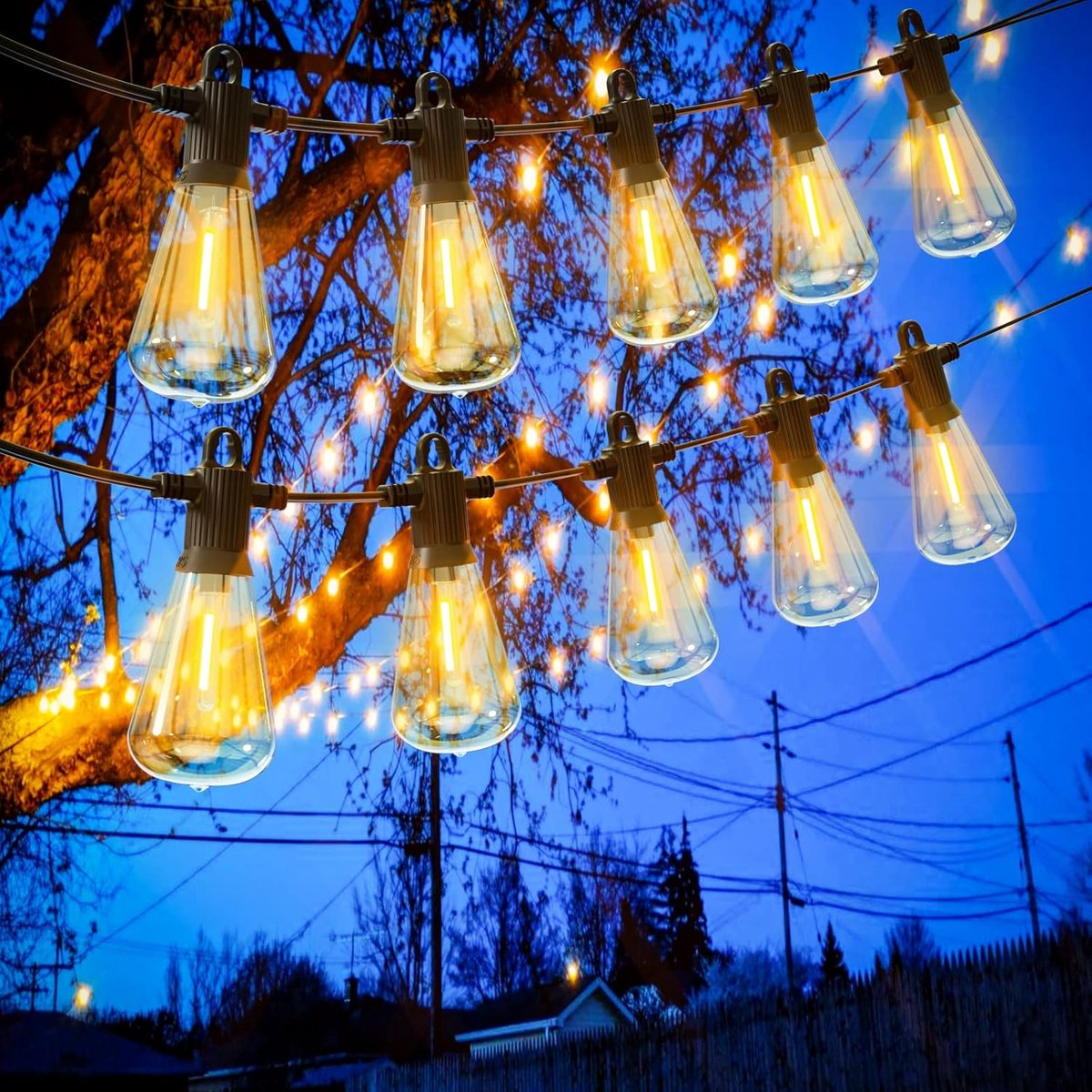 Thijox - 30M Buiten Lichtsnoer LED met 50+2 Warmwitte ST38 Lampen, IP65 Waterdicht, Breukveilig voor Tuin, Terras, Bruiloften, Feesten, Bistro, Balkon