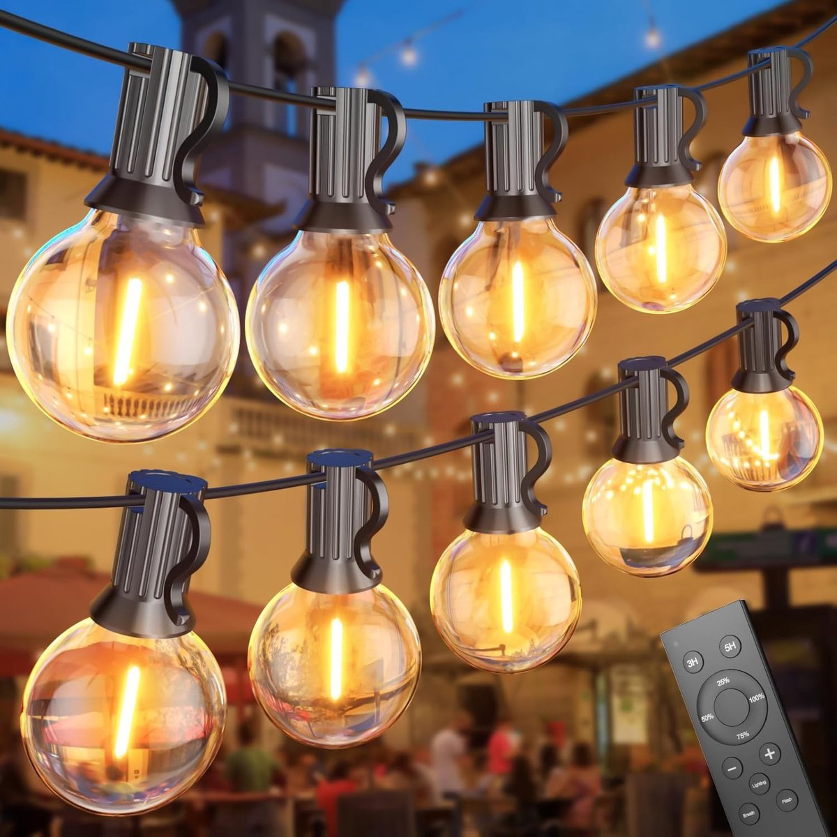 SnelShoppen - 45M Dimbare LED Tuinverlichting met Afstandsbediening - Waterdichte G40 Plastic Lampen voor Buiten, Perfect voor Tuin, Patio en Feesten