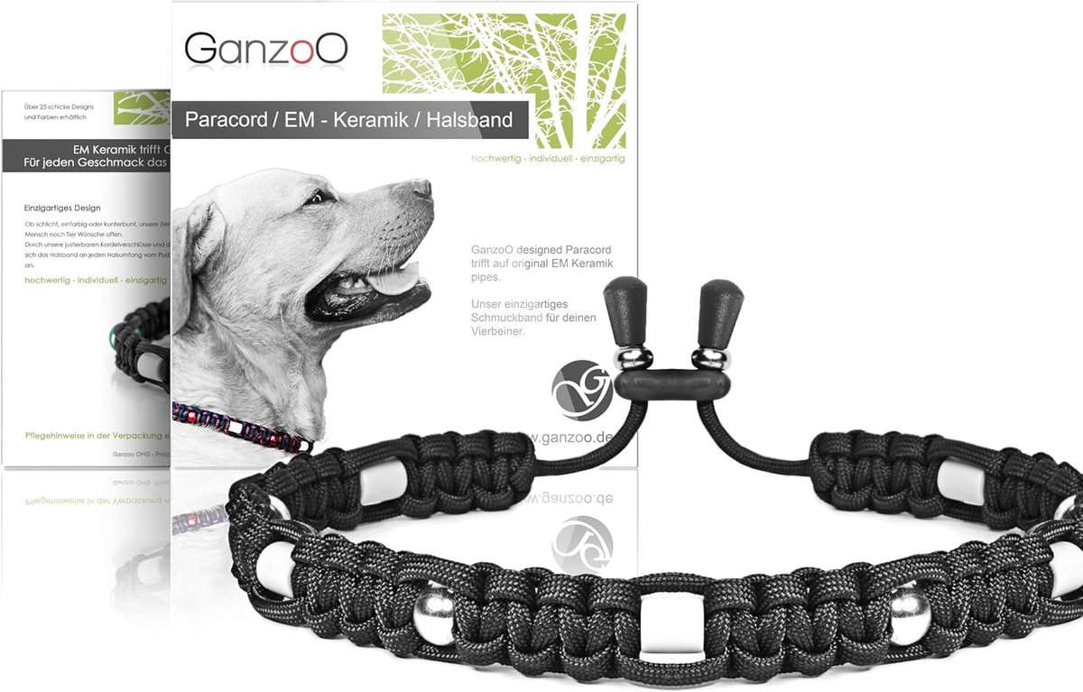 SnelShoppen - Hondenhalsband Paracord 550 M - Diepzwart Verstelbaar Waterdicht Ademend met EM-tubes en Sierparels - Decoratieve Sierhalsband voor Hond